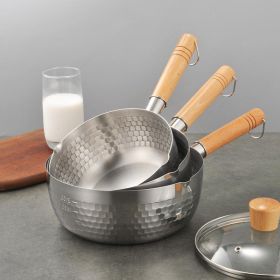 Stainless steel snow flat pan Japanese wooden handle milk pot uncoated household baby auxiliary pot soaking noodles non-stick hammer grain saucepan