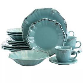 20pc Stoneware Antique Scallop Dinnerware Set Blue