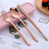 Stainless Steel Cutlery Set - Spoon Fork & Chopsticks with Wheat Box - Travel Set