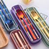 Stainless Steel Cutlery Set - Spoon Fork & Chopsticks with Wheat Box - Travel Set